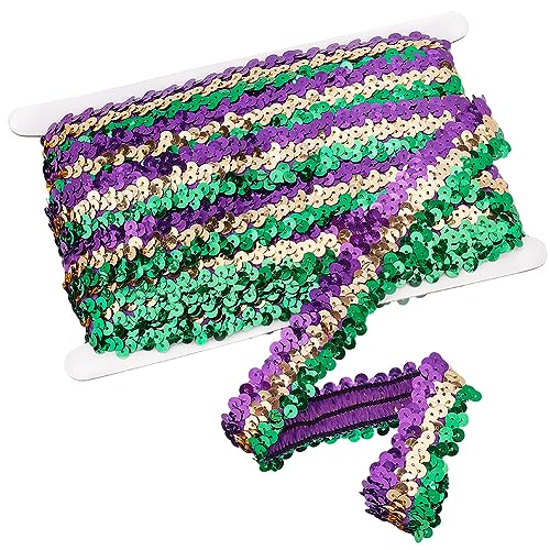 PH PandaHall 9.1 m 3 cm Elastisches Paillettenband Glitzer Stretchband 3 Reihig Stoff Paillette Bandbesatz Glitzerndes Stoff Spitzenband Für Halloween Meerjungfrauen Kleid Verschönerung Des Stirnband von PH PandaHall