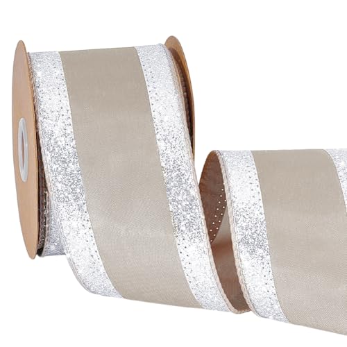 PH PandaHall 9.14 m Silbernes Drahtband Dekoratives Band 63mm Glitzerndes Drahtband Satinband Geschenkverpackungsband Für Verzierungen Schleifen Basteln Heimdekoration von PH PandaHall