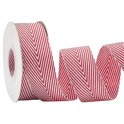 PH PandaHall 9.8 Yard/ 9 m Gestreiftes Bastelband 2.5cm Breites Polycotton Band Rot Weiß Gestreiftes Gurtband Mit Fischgrätenmuster Für Rucksäcke Handtaschen Kleidungsstücke Gürtel Hüte Heimdekoration von PH PandaHall