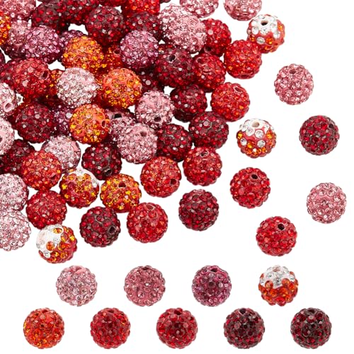 PH PandaHall 90 Stück 10mm Kristallperlen 9 Farben Rote Strasssteine Perlen Diamantperlen Pflastersteine Discokugel Perlen Polymer Ton Perlen Für Stifte Armbänder Halsketten Schmuckherstellung von PH PandaHall