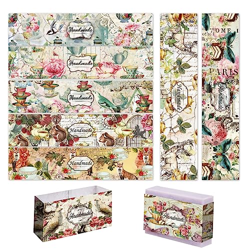 PH PandaHall 90 Stück Blumenwickelband 9 Stile Vintage High Tea Wrap-Papierband Vertikale Seifenpapier-Tag-Hüllen Für Handgefertigte Seife Lotion Bar Bad Geschenkverpackung 8.2x1.9 cm von PH PandaHall