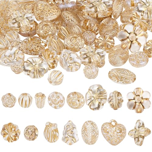 PH PandaHall 90pcs 15 Stile Transparente Acryl-Perlen, Vintage böhmische Perlen Lose Abstandshalter Perlen mit goldenem Metall eingefasst für Armbänder Schmuckherstellung von PH PandaHall