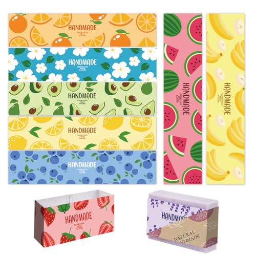 PH PandaHall 90pcs Fruit Soap Wrappers, 9 Styles bunte Cartoon Seife Etiketten Seife Verpackung Papier Handwerker Wrapper für handgemachte Seife Lotion Bars Bad Geschenkverpackungen, 21x5cm von PH PandaHall