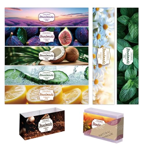 PH PandaHall 90pcs Realistische Seife Wrappers 9 Styles Landschaft Lavendel Seife Etiketten Zitrone Kaffee Seife Verpackungspapier für handgemachte Seife Lotion Bars Bad Geschenkverpackungen 21x5cm von PH PandaHall