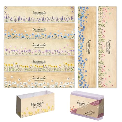 PH PandaHall 90pcs Seifenverpackungen, 9 Styles Blume Seife Etiketten Seife Verpackung Papier Handwerker Wrapper für handgemachte Seife Lotion Bars Bad Geschenkverpackungen, 21x5cm von PH PandaHall