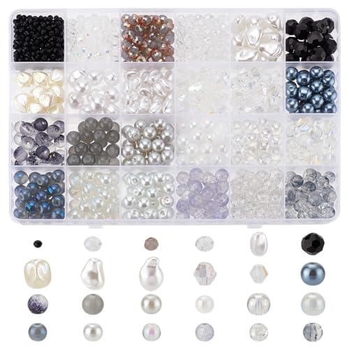 PH PandaHall 923pcs 24 Stile Schwarze Glasperlen Assortierte runde Perlen Lose Rosenkranzperlen Facettierte Kristall Abstandshalter für DIY-Armband Ohrring Halskette Schmuck machen von PH PandaHall