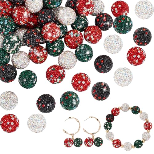 PH PandaHall 96 Stück 16mm Kristall Strassperlen Weihnachts Tonperlen 6 Farbe Runde Pflaster Diskokugel Perlen Für Die Herstellung von DIY Schmuck Armbändern Und Ohrringen von PH PandaHall