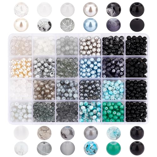 PH PandaHall 960pcs 6mm Glasperlen für Schmuck Armbänder machen, 24 Styles Runde Kristallperlen Lose Perlen Spacer Perlen für DIY Armbänder Halskette Ohrring Schmuck machen von PH PandaHall