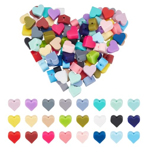 PH PandaHall 96pcs 24 Farben Herz-Silikon-Perlen 12x14mm Stift Perlen Bulk Abstandshalter-Perlen Focal Perlen Buntes Herz geformt Perlen Lose Perlen für DIY-Zubehör Schmuckherstellung von PH PandaHall