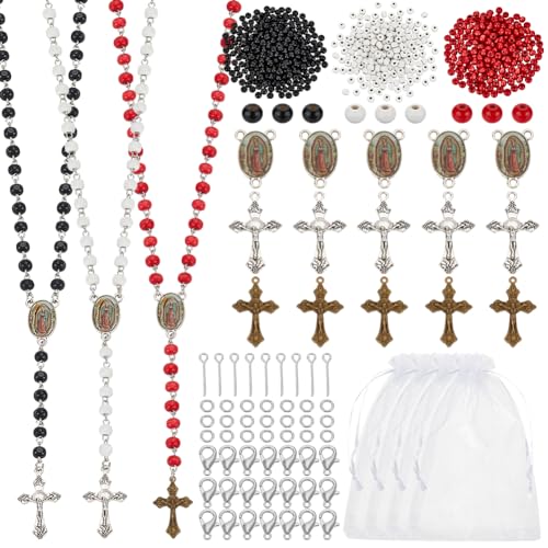 PH PandaHall 988Stück Hölzerne Perle Rosenkranz Halskette Making Kit Erstkommunion Gebet machen Set Runde Holzperlen Kreuz Charms für Ostern Taufe Favors Halskette Armbänder machen von PH PandaHall