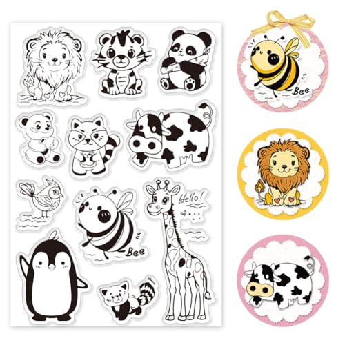 PH PandaHall Animals Transparente Stempel Zur Kartengestaltung Transparenter Silikonstempel Löwe/Pinguin/Giraffe Siegelstempel Für DIY Scrapbooking Album Journal Notizbuch von PH PandaHall