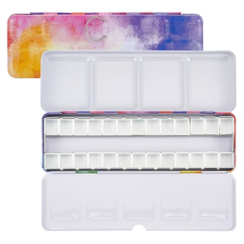 PH PandaHall Aquarell-Leerkasten aus Metall Reise-Aquarellpalette mit klappbarer Palette Bunte Aquarell-Palette mit Tablett mit 26 leeren Halbschalen für Reise-Aquarellfarbenpalette von PH PandaHall