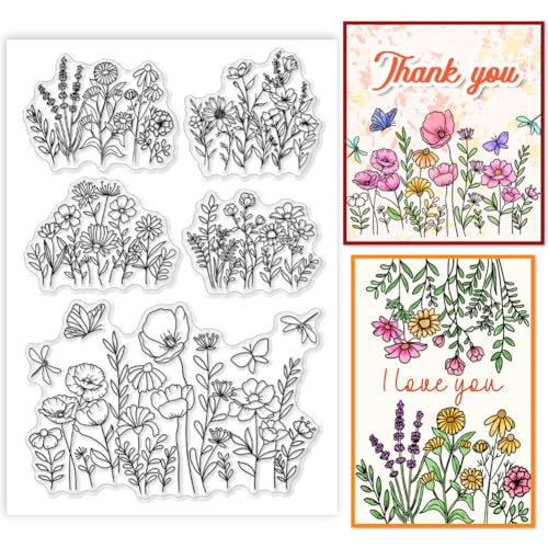 PH PandaHall Blumen Clear Stamp, Floral Scenery Silikonstempel Transparenter Gummistempel für Paper Crafting Fotoalben, Urlaubskarten, Scrapbooking, Geschenkanhänger von PH PandaHall