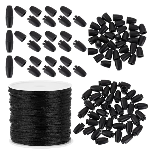 PH PandaHall Breakaway Verschlüsse Für Schlüsselbänder 24 mm Schwarze Perlen Fassverbinder Verschlussverschluss 30 Stück Sicherheitsverschlüsse Mit 1.5mm X 50 Yards Lanyard Schnur Für Die Herstellung von PH PandaHall