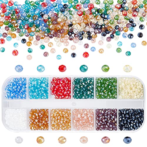 PH PandaHall 1200pcs Briolette Glasperlen 3mm, 12 Farben Kristall Tschechische Glas Seed Beads Elektroplatte AB Farbe Mini Abstandshalter Lose Perlen für Ohrring Armband Halskette Schmuck DIY von PandaHall