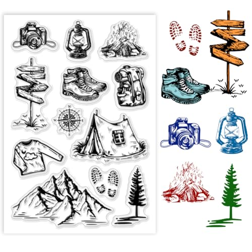 PH PandaHall Camping Gear Klare Stempel Transparenter Silikonstempel Bergwaldzelt Picknick Klarer Stempel Gummisiegelstempel Für Die Kartengestaltung Fotoalbum Dekor von PH PandaHall