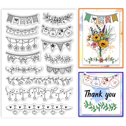 PH PandaHall Cartoon Border Clear Stamps, Katze Gummistempel Spitze Silikonstempel für DIY Scrapbooking Briefmarken Frühlingsfest Dekoration Papier Fotokarte, 6.2x4.3inch von PH PandaHall