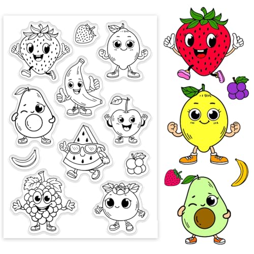 PH PandaHall Cartoon Fruits Clear Stamp, Erdbeere Pfirsich Bannana Weintraube Silikonstempel Lemmon Transparenter Gummistempel für Schüler-Lehrer-Kartenherstellung, Geschenkanhänger von PH PandaHall