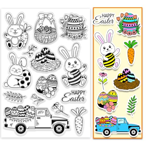 PH PandaHall Cartoon Kaninchen Clear Stempel für Scrapbooking, Niedliche Eier Karotte Silikonstempel Transparenter Gummistempel für Einladungskarten, Journal, Geschenkanhänger, Paper Crafting, Ostern von PH PandaHall