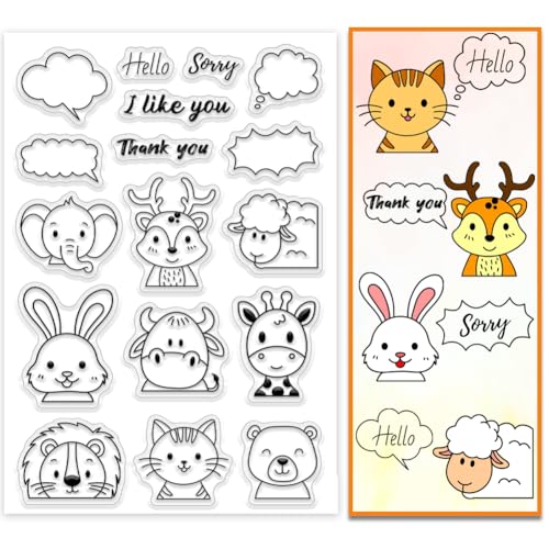 PH PandaHall Cartoon Tiere Clear Stempel, Elefant Schaf Löwe Kaninchen Silikonstempel Dialogbox Gummistempel für Einladungskarten, Buch, Journal, Geschenkanhänger, Scrapbooking von PH PandaHall