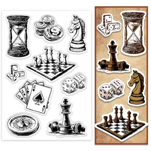 PH PandaHall Chess Clear Stamps für Kartenherstellung Poker Würfel Brettspiele Transparente Silikonstempel Gummistempel Papier Crafting Stempel für DIY Scrapbooking Journal Karte Fotoalbum Dekoration von PH PandaHall