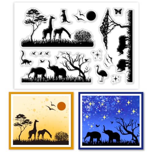 PH PandaHall Clear Stamps Tiere Silikonstempel Giraffe Vögel Bäume Elefant Clear Stamps Für Die Kartenherstellung Gummistempel Siegel Für Scrapbooking Fotoalbum DIY Basteln von PH PandaHall