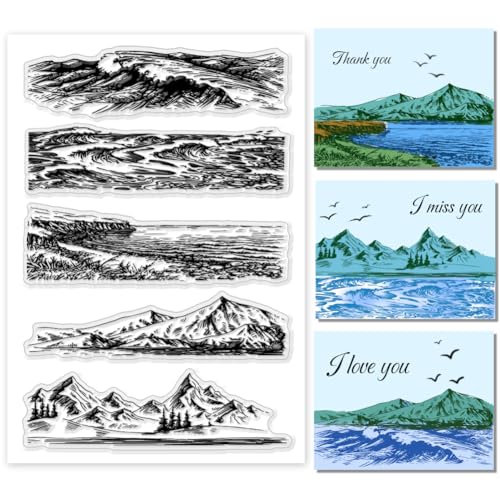 PH PandaHall Coastline Clear Stamps Mountain Scenery Stamps Clear Rubber Stamps Transparente Gummisiegelstempel Für Urlaubskartenherstellung DIY Scrapbooking Fotoalbum Dekor von PH PandaHall