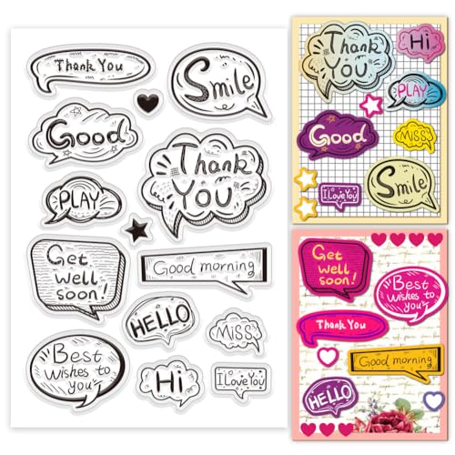 PH PandaHall Doodle Text Clear Stamps Transparente Stempel Aus PVC Kunststoff Bastelstempel Grußkartenstempel Siegelstempel Für DIY Scrapbooking Album Dekoration Kartenherstellung Basteln von PH PandaHall