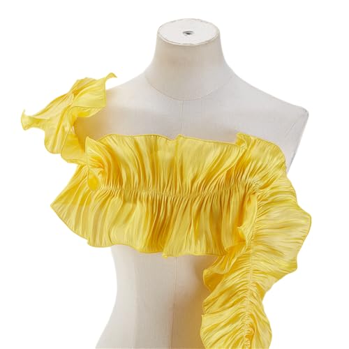 PH PandaHall Double Ruffle Ribbon Trim Gelb Stoff Trim Plissierte Chiffon Stoff Retro Tüll Trim Fransen Elastische Rüsche Trim 16 cm breit für DIY Nähen Kleid Vorhang Handwerk Dekor 4,5 m von PH PandaHall