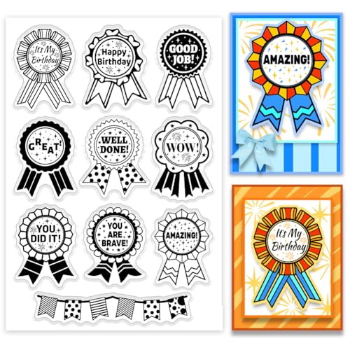 PH PandaHall Ermutigendes Zeichen Klarer Stempel für Kartenherstellung, Geburtstag Medaille Silikonstempel Happy Birthday Transparenter Gummistempel für Scrapbooking, Journal, Geschenkanhänger von PH PandaHall