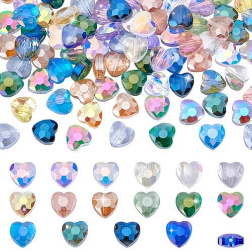 PH PandaHall Facettierte Glasperlen in 16 Farben, glitzernde Herzperlen, Regenbogenbeschichtung, klare Bastelperlen, Glas-Abstandshalter für Armbänder, Halsketten, Schmuckherstellung, hängende PH PandaHall Facettierte Glasperlen in 16 Farben, glitzernde Herzperlen, Regenbogenbeschichtung, klare Bastelperlen, Glas-Abstandshalter für Armbänder, Halsketten, Schmuckherstellung, hängende von PH PandaHall