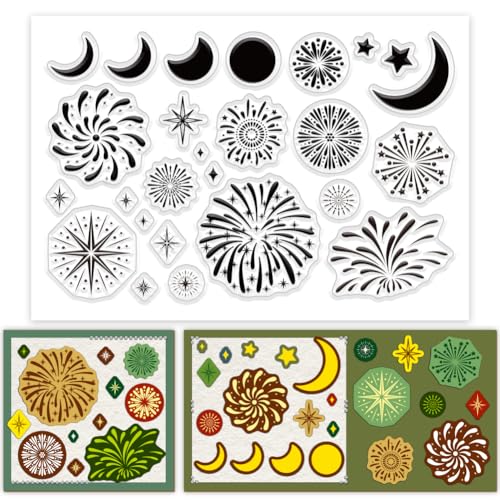 PH PandaHall Feuerwerk Transparente Stempel Transparente Stempel Aus PVC Kunststoff Mond Stern Stempel Grußkarten Stempel Für DIY Scrapbooking Album Dekoration Kartenherstellung Basteln von PH PandaHall