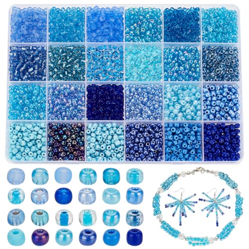 PH PandaHall Glasperlen 3600mm Blau 4 Stück 24 Farbe 6/0 runde Glasperlen Mini Abstandsperlen Taillenperlen Bastelperlen Für Die Herstellung von Armbändern Und Schmuck Sommer/Meeresdekor von PH PandaHall