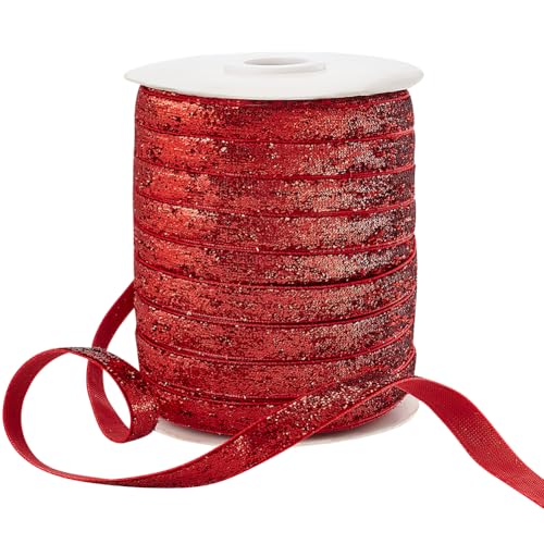 PH PandaHall Glitzerband Metallisch Rot 45.7 M 10mm Funkelndes Geschenkband Aus Polyester Für Heimwerkerarbeiten Hochzeitsfeiern Dekoration Haarschleifen von PH PandaHall