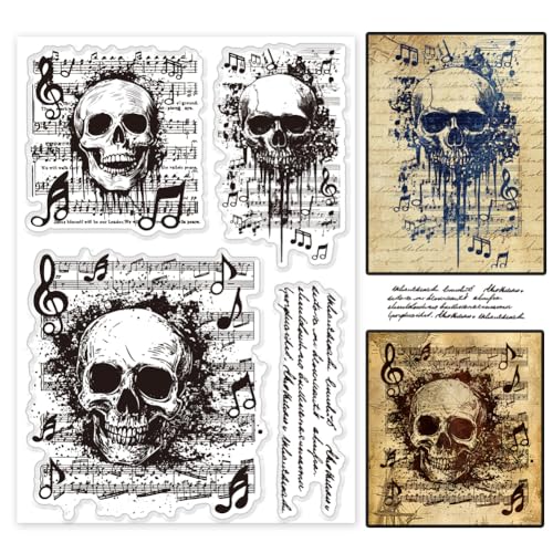 PH PandaHall Halloween Transparente Stempel Totenkopf Transparentstempel Dekorative Klare Stempel Totenkopf Rückwand Bastelstempel Gummistempel Für Karten Scrapbooking von PH PandaHall