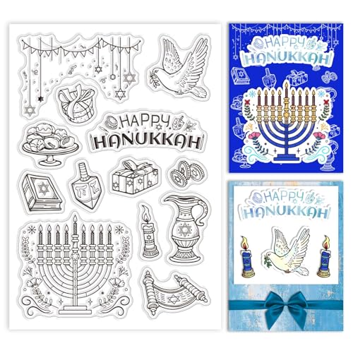 PH PandaHall Transparente Stempel "Happy Chanukkah", 10,9 x 16 cm, PVC-Kunststoffstempel, Chanukah-Etikett, Stempel, Kerzen, Bastelstempel, Münzstempel, Stern, Dessert, Stempel für Scrapbooking, von PH PandaHall