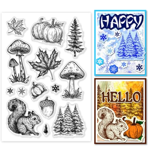 PH PandaHall Herbst Transparentstempel Zur Kartengestaltung Herbst Silikonstempel Pilze Transparent Siegelstempel Für DIY Scrapbooking Bastelalbum von PH PandaHall