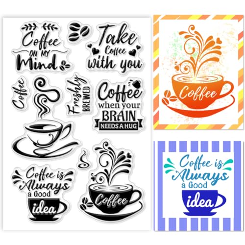 PH PandaHall Kaffee Clear Stempel, Getränke-Silikonstempel Wald-Wörter-Stempel Transparenter Gummistempel für Paper Crafting Fotoalben, Urlaubskarten, Scrapbooking, Geschenkanhänger von PH PandaHall