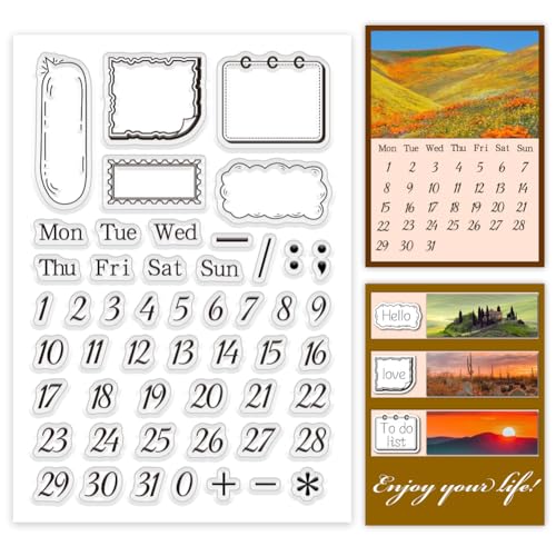 PH PandaHall Kalender Klarer Stempel Planer Rahmen Silikonstempel Datum Uhrzeit Gummistempel Transparente Stempel Siegelpapierstempel Für Kartengestaltung Fotoalbum Dekoration DIY Scrapbooking von PH PandaHall