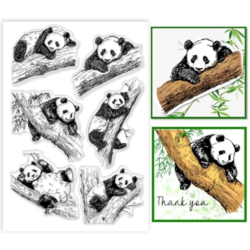 PH PandaHall Tier Klarer Stempel, Pandabär Silikon Stempel Transparenter Gummistempel für Kartenherstellung, Paper Crafting, Fotoalben, Urlaubskarten, Scrapbooking, Geschenkanhänger von PH PandaHall