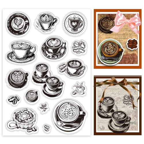 PH PandaHall Latte Art Clear Stamp, Kaffee-Silikon-Stempel Transparenter Gummistempel Siegel Papierstempel für Kartengestaltung, Fotoalben, Urlaubskarten, Scrapbooking von PH PandaHall