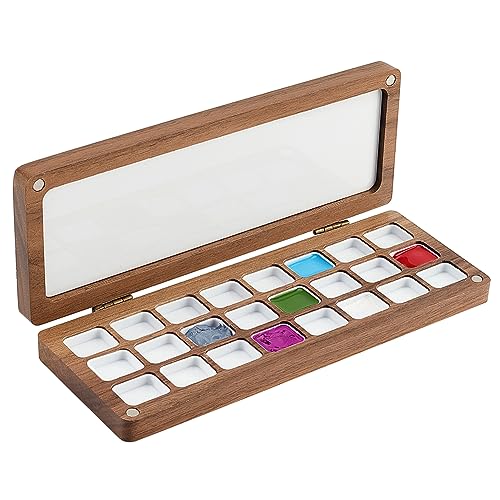 PH PandaHall Leere Aquarellfarbenpalette 24 Gitter Holz Farbmischtablett Mit Deckel Reise Wasserfarbenbox Langlebiger Koffer Für Maler Studenten Erwachsene Studio Zuhause Kamel von PH PandaHall