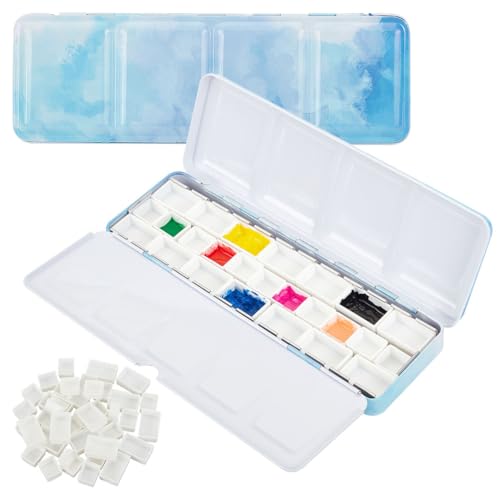 PH PandaHall Leere Dose Mit Aquarellpalette 24 Stück 2 Ml Pfannen/14 Stück 3.2 Ml Pfännchen Großes Aquarelltablett Aus Zinn Und Metall Für DIY Aquarellöle Malerei Reisen Kunstbedarf von PH PandaHall