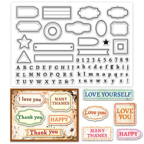 PH PandaHall Letter Number Clear Stamp für Kartenherstellung, Etikett Rahmen Alphabet Symbol Silikon Gummistempel Text Box Transparent Siegel Stempel für Scrapbooking, Geschenkanhänger Dekoration von PH PandaHall