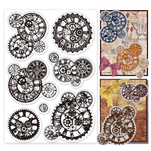 PH PandaHall Mechanische Zahnräder Clear Stamp Craft Stamps Zahnradmuster Gummistempel Steampunk-Silikon-Stempel für Scrapbooking Karte machen Dekoration Foto Crafting Supplies, 16x11cm von PH PandaHall