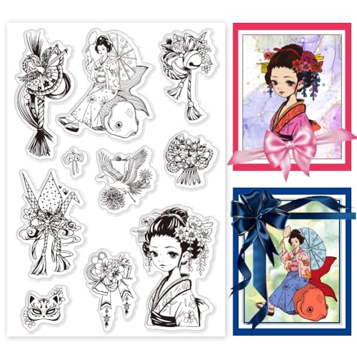 PH PandaHall Oriental Elements Transparente Stempel Zur Kartengestaltung Silikonstempel Im Chinesischen Stil Dame Transparent Siegelstempel Für Bastelarbeiten Scrapbooking Malerei von PH PandaHall