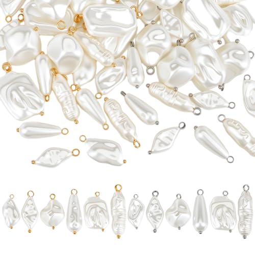PH PandaHall Perlen-Anhänger, 6 unregelmäßige Birnen-Charms, weiße ABS-Kunststoffperlenanhänger mit Messing-Fundstücken für selbstgemachte Ohrringe, Armbänder, Halsketten, Schmuckherstellung, 48 Stück PH PandaHall Perlen-Anhänger, 6 unregelmäßige Birnen-Charms, weiße ABS-Kunststoffperlenanhänger mit Messing-Fundstücken für selbstgemachte Ohrringe, Armbänder, Halsketten, Schmuckherstellung, 48 Stück von PH PandaHall