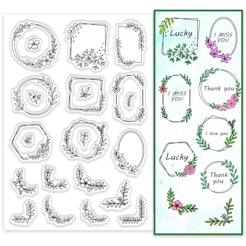 PH PandaHall Pflanze Grenze Clear Stempel für Scrapbooking, Kranz Girlande Silikonstempel Blume Blatt Transparenter Gummistempel für Journal, Geschenkanhänger, Einladungskarte, Papierbasteln von PH PandaHall