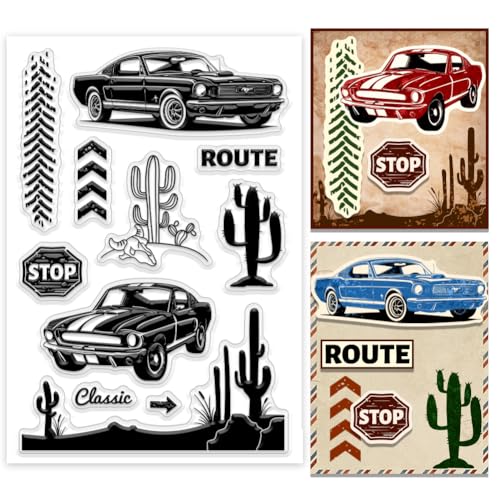 PH PandaHall Pickup Truck Clear Stamps, American Highway Road Signs Gummistempel Kaktus Transparentes Papier Craft Stempel für DIY Scrapbooking Journal und Fotokarte Album Crafting von PH PandaHall