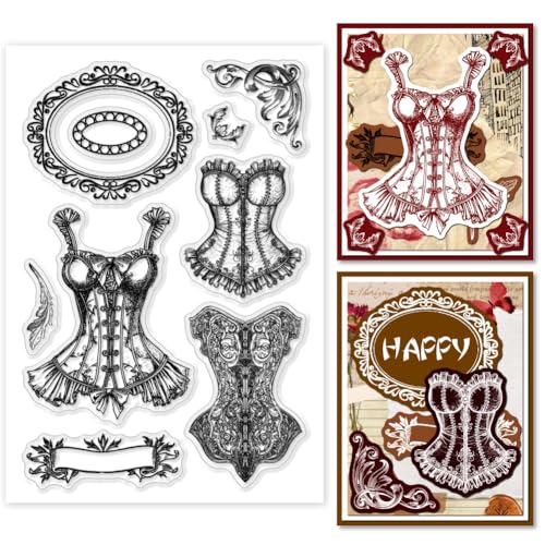 PH PandaHall Retro BH Stempel Zum Kartenbasteln Vintage Kleidung Silikonstempel Grenzen Transparent Siegelstempel Für Scrapbooking Album Journal von PH PandaHall